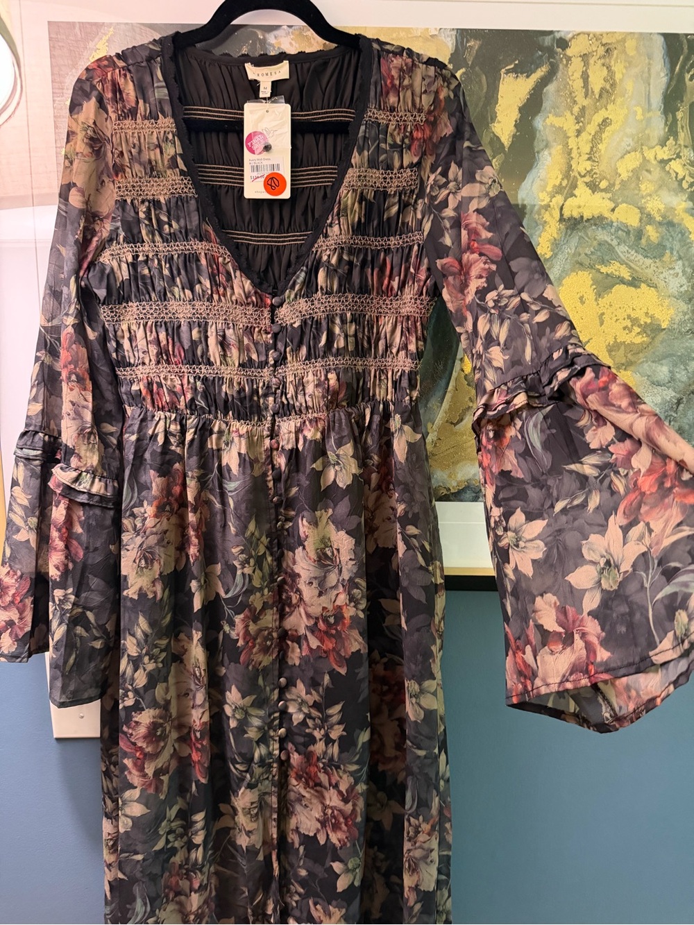 Promesa Black Floral Long-Sleeve Midi Dress